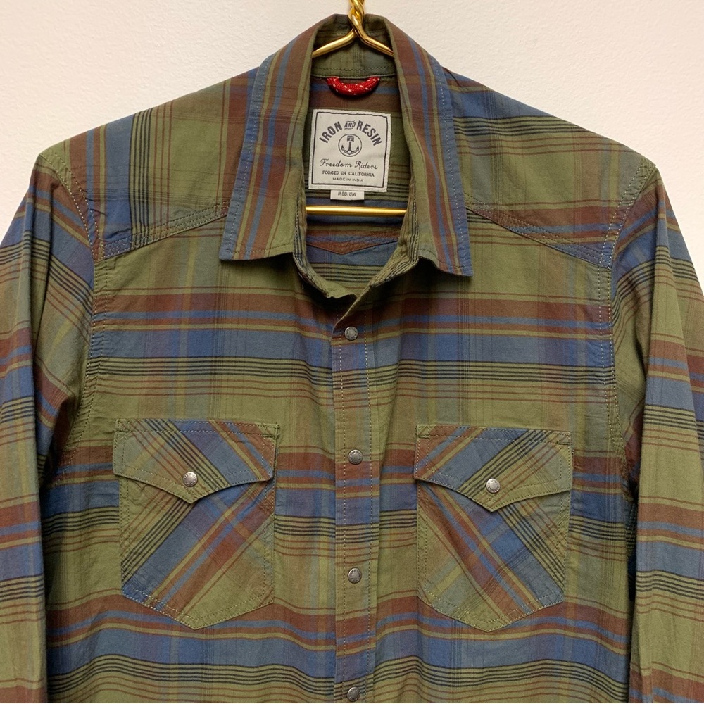 Iron & Resin Green and Blue Plaid Casual Button Down Shirt